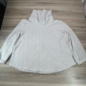 Ruby Rd. Woman Gray Cable Knit‎ Faux Fur Trim Turtleneck Sweater 3X Cottagecore